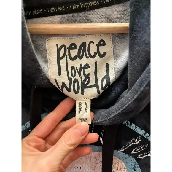 Peace Love World Grateful Skull Hoodie Charcoal Tie Dye Sz M Boho Grunge Casual - Picture 6 of 8
